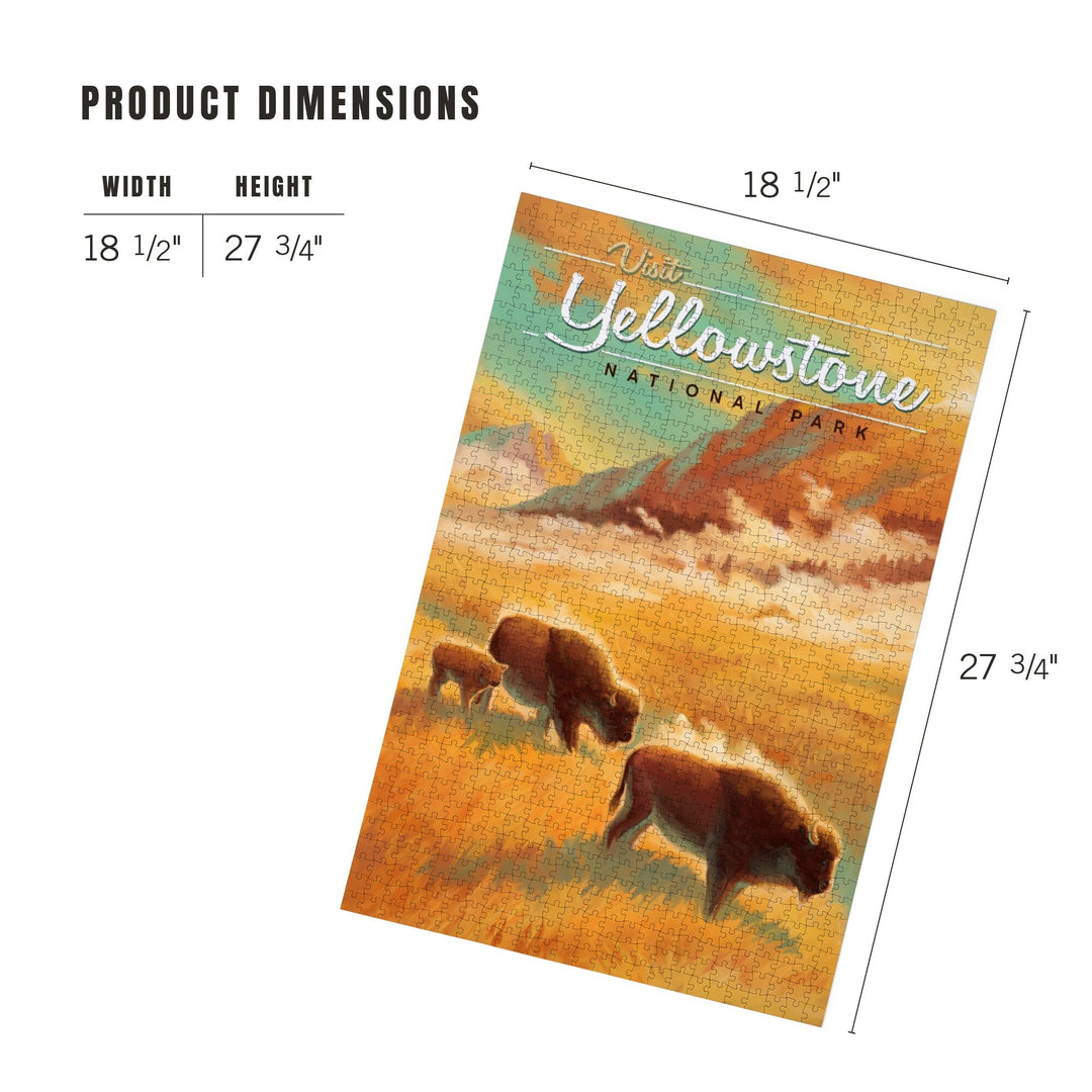 Yellowstone National Park, Bison, Oil Painting, Jigsaw Puzzle Puzzle Lantern Press 