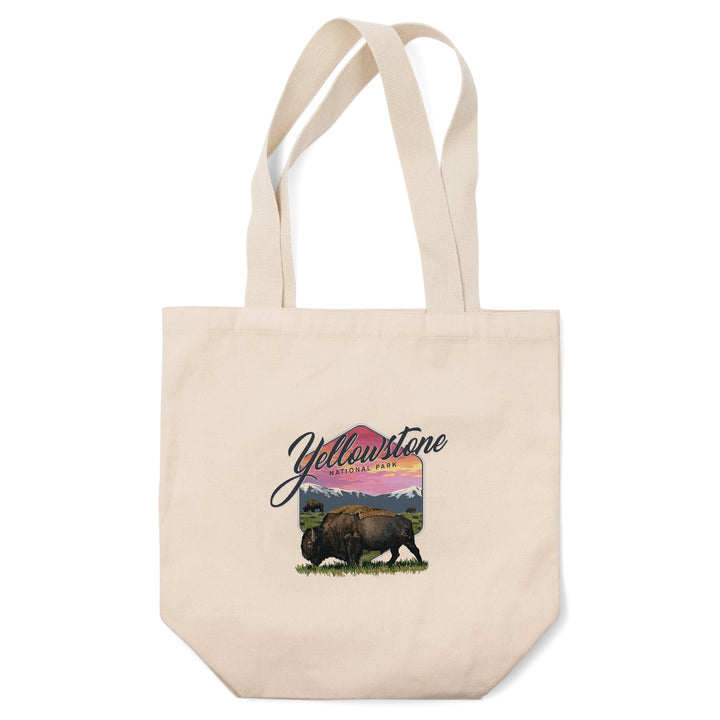 Yellowstone National Park, Bison & Sunset, Contour, Lantern Press Artwork, Tote Bag Totes Lantern Press 