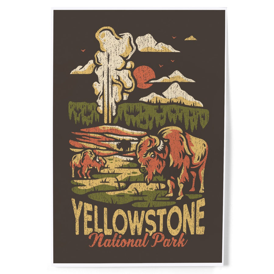 Yellowstone National Park, Distressed Vector, Old Faithful, Art & Giclee Prints Art Lantern Press 