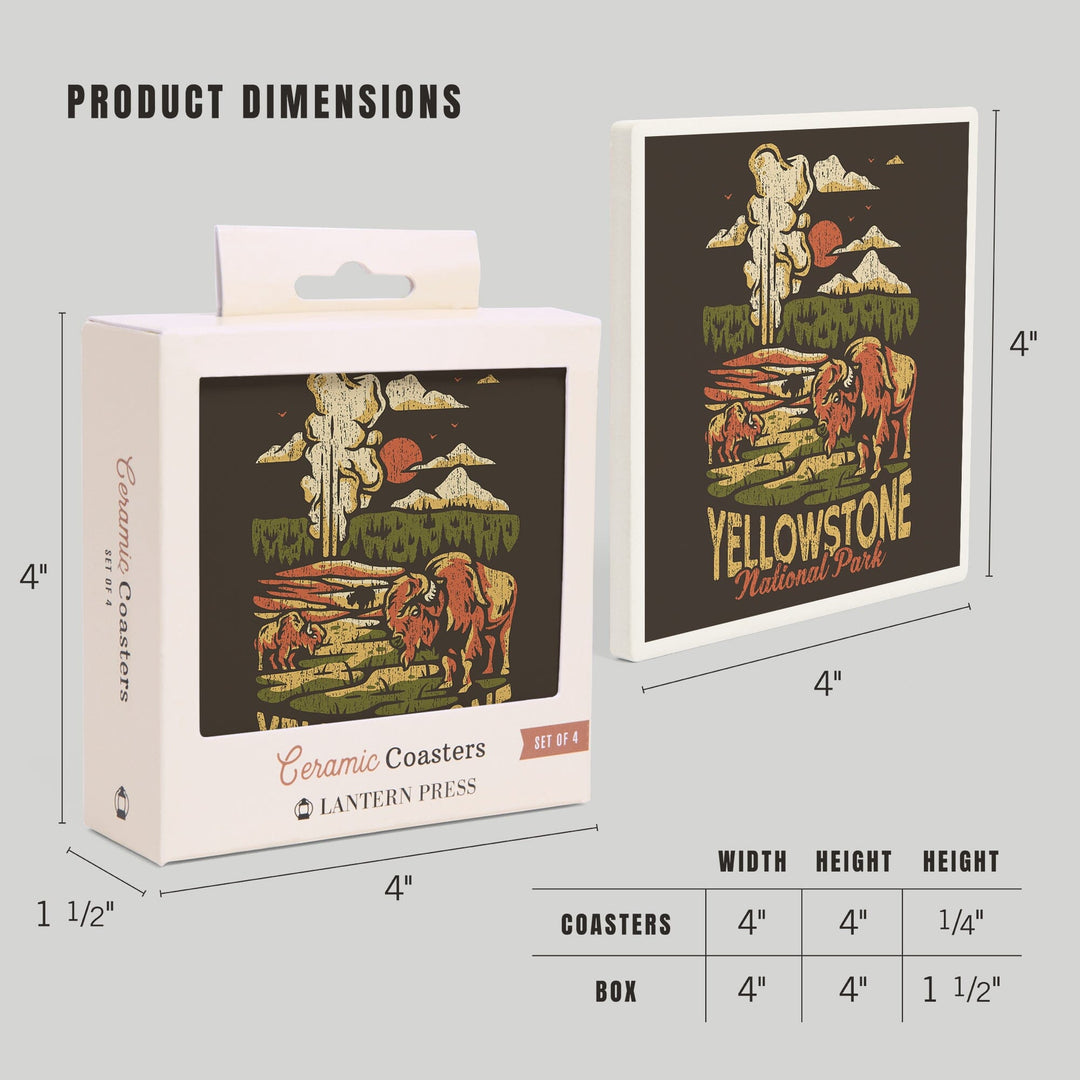 Yellowstone National Park, Distressed Vector, Old Faithful, Coasters Coasters Lantern Press 