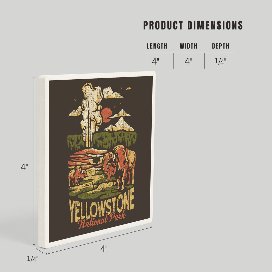 Yellowstone National Park, Distressed Vector, Old Faithful, Coasters Coasters Lantern Press 