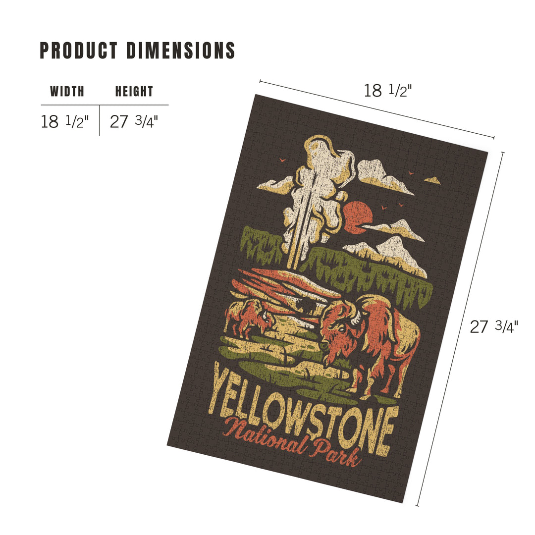 Yellowstone National Park, Distressed Vector, Old Faithful, Jigsaw Puzzle Puzzle Lantern Press 