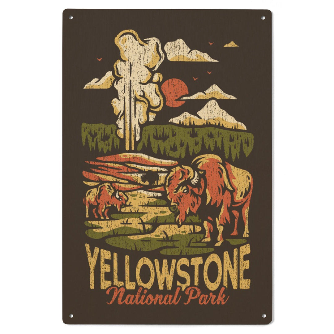 Yellowstone National Park, Distressed Vector, Old Faithful, Lantern Press Artwork, Wood Signs and Postcards Wood Lantern Press 