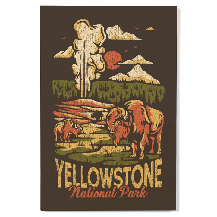 Yellowstone National Park, Distressed Vector, Old Faithful, Lantern Press Artwork, Wood Signs and Postcards Wood Lantern Press 