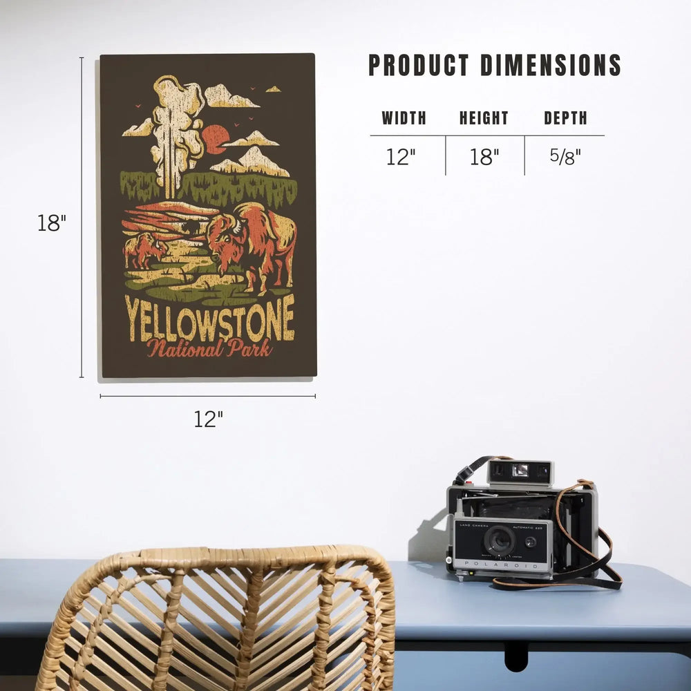 Yellowstone National Park, Distressed Vector, Old Faithful, Lantern Press Artwork, Wood Signs and Postcards Wood Lantern Press 