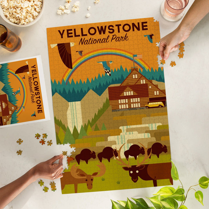 Yellowstone National Park, Geometric Experience Collection, Lodge, Jigsaw Puzzle Puzzle Lantern Press 