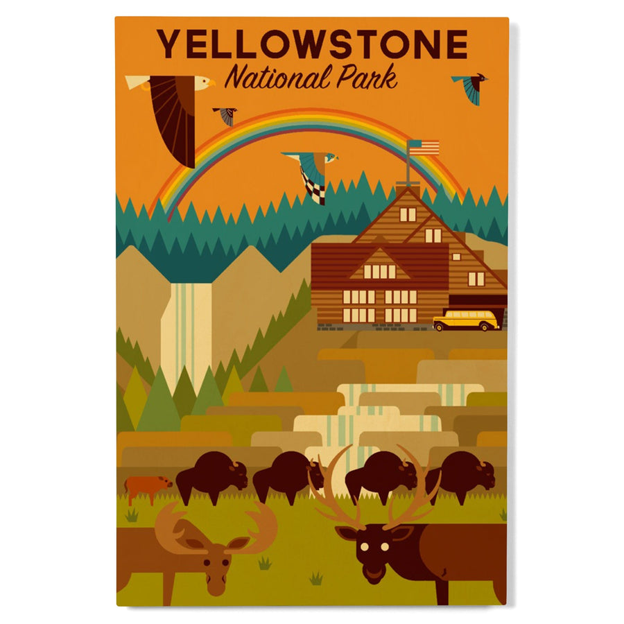 Yellowstone National Park, Geometric Experience Collection, Lodge, Wood Signs and Postcards Wood Lantern Press 