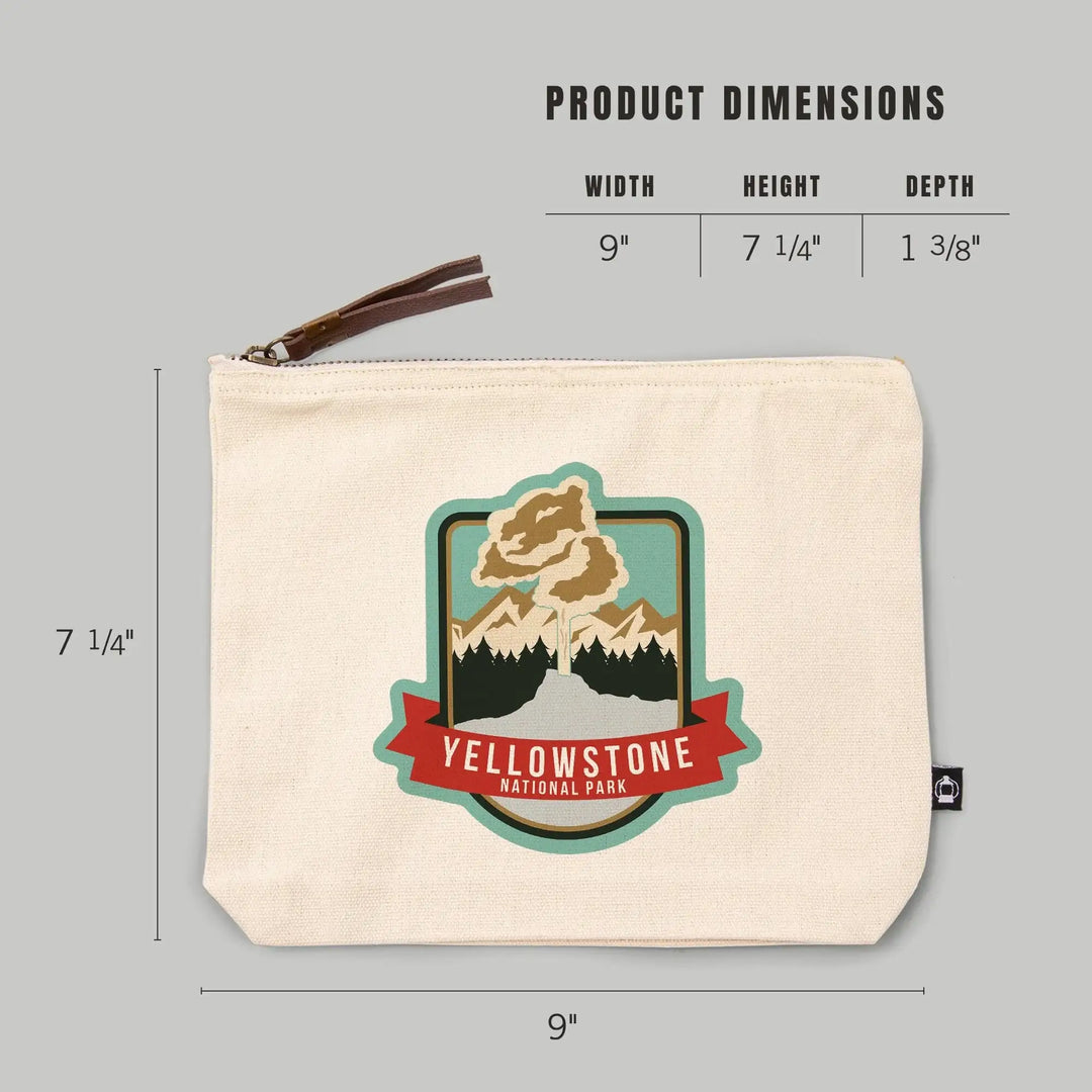 Yellowstone National Park, Geyser and Mountains,, Organic Cotton Zipper Pouch, Go Bag Go Bag Lantern Press 