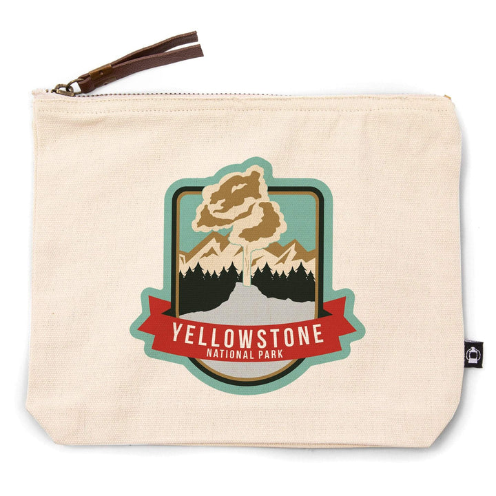 Yellowstone National Park, Geyser and Mountains,, Organic Cotton Zipper Pouch, Go Bag Go Bag Lantern Press 