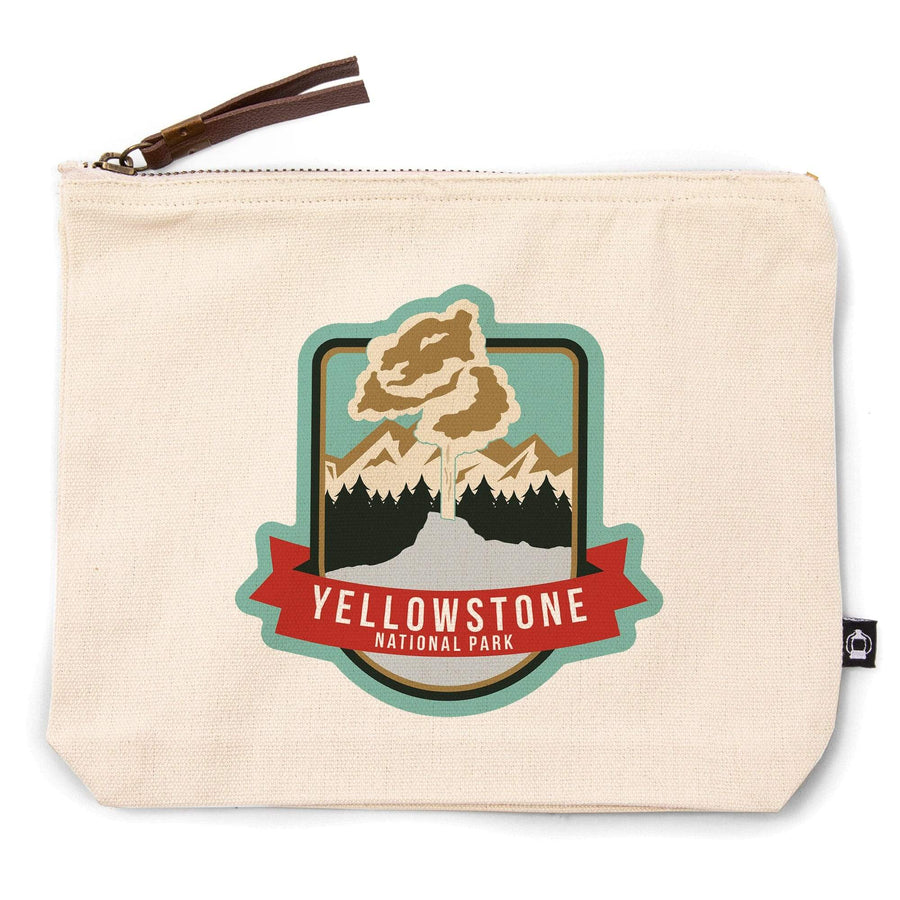 Yellowstone National Park, Geyser and Mountains,, Organic Cotton Zipper Pouch, Go Bag Go Bag Lantern Press 