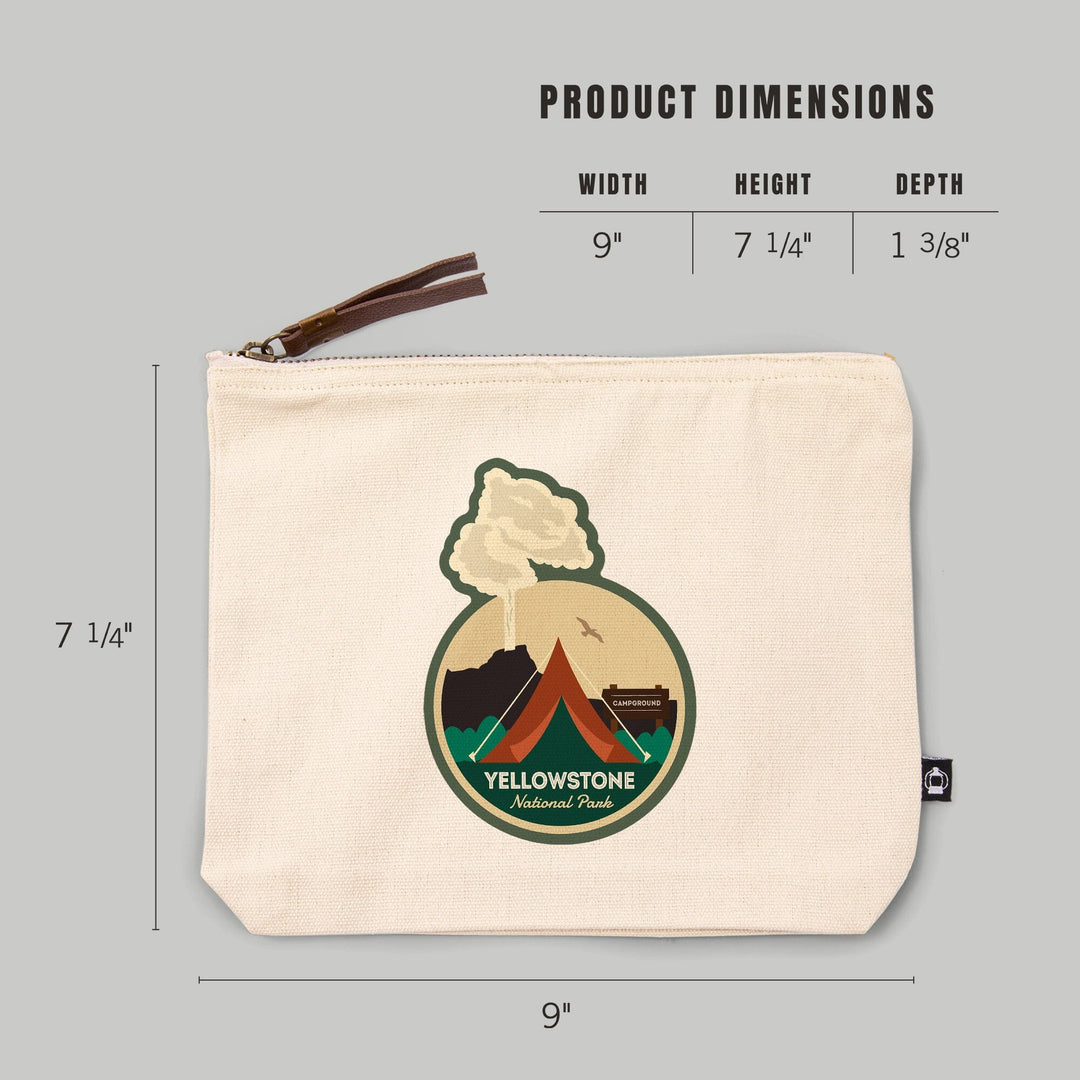 Yellowstone National Park, Geyser and Tent,, Organic Cotton Zipper Pouch, Go Bag Go Bag Lantern Press 