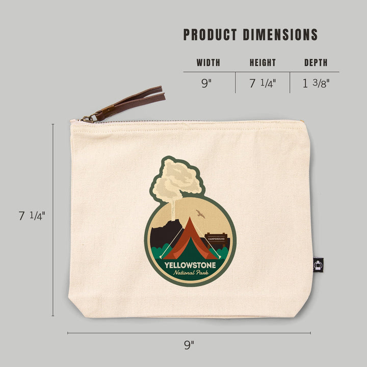 Yellowstone National Park, Geyser and Tent,, Organic Cotton Zipper Pouch, Go Bag Go Bag Lantern Press 