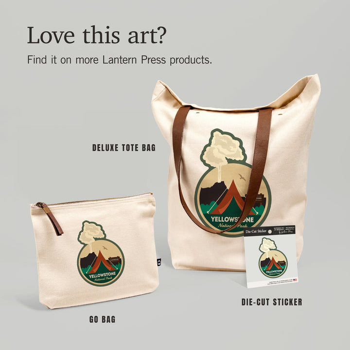 Yellowstone National Park, Geyser and Tent,, Organic Cotton Zipper Pouch, Go Bag Go Bag Lantern Press 