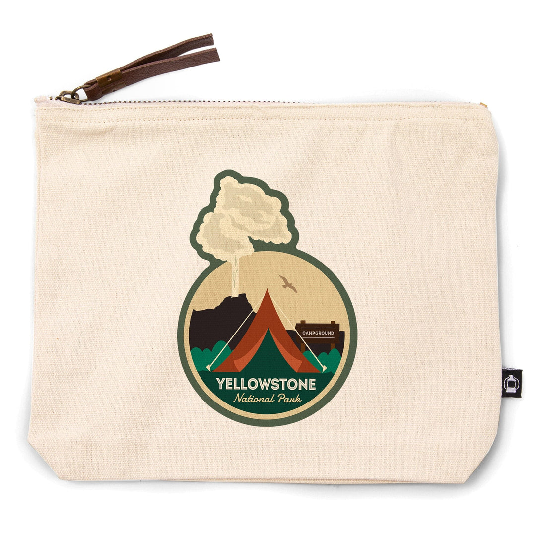 Yellowstone National Park, Geyser and Tent,, Organic Cotton Zipper Pouch, Go Bag Go Bag Lantern Press 