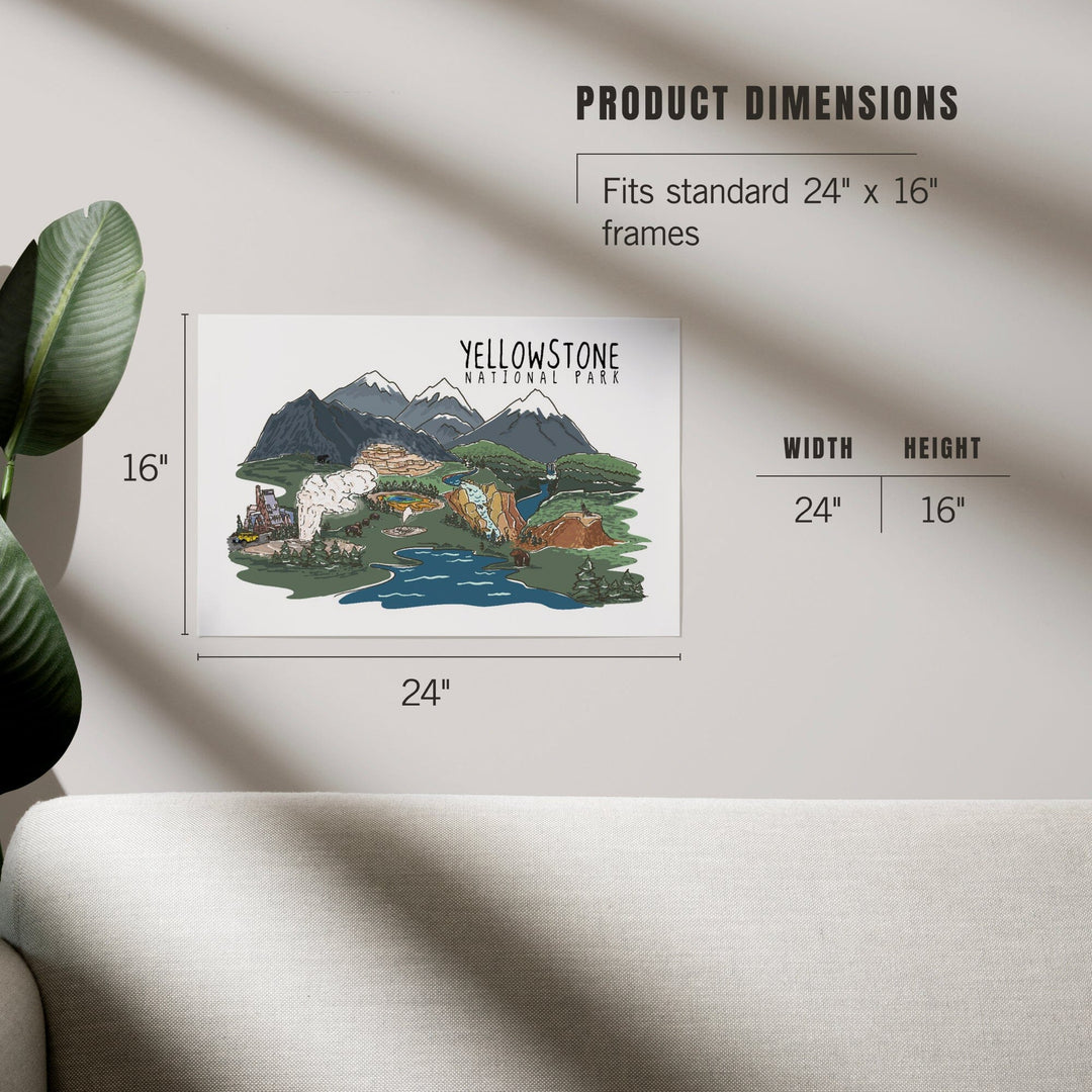 Yellowstone National Park, Line Drawing, Art & Giclee Prints Art Lantern Press 