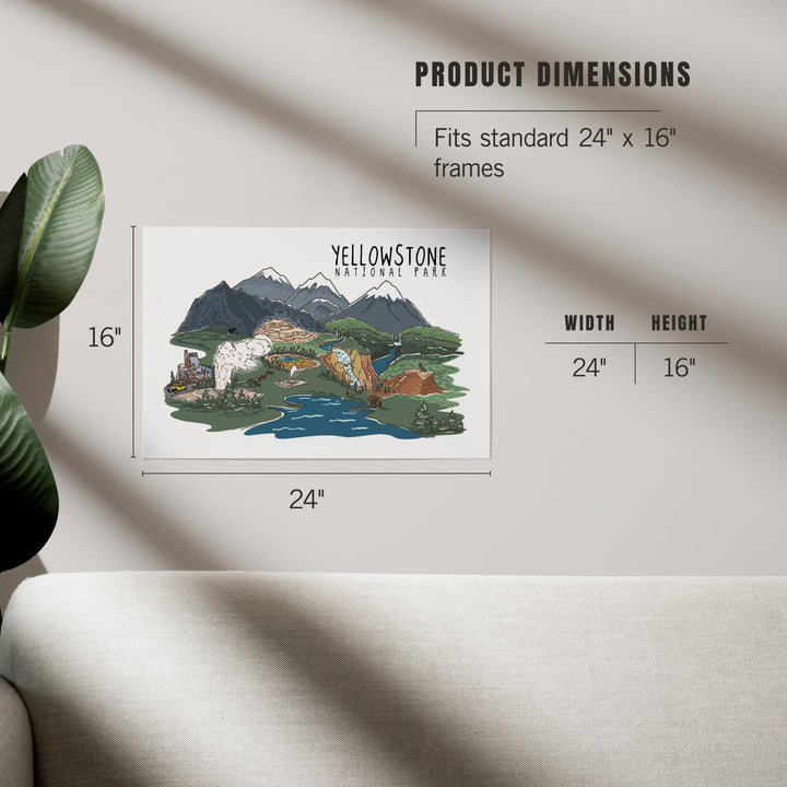 Yellowstone National Park, Line Drawing, Art & Giclee Prints Art Lantern Press 