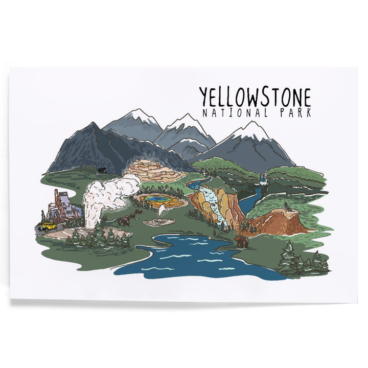 Yellowstone National Park, Line Drawing, Art & Giclee Prints Art Lantern Press 