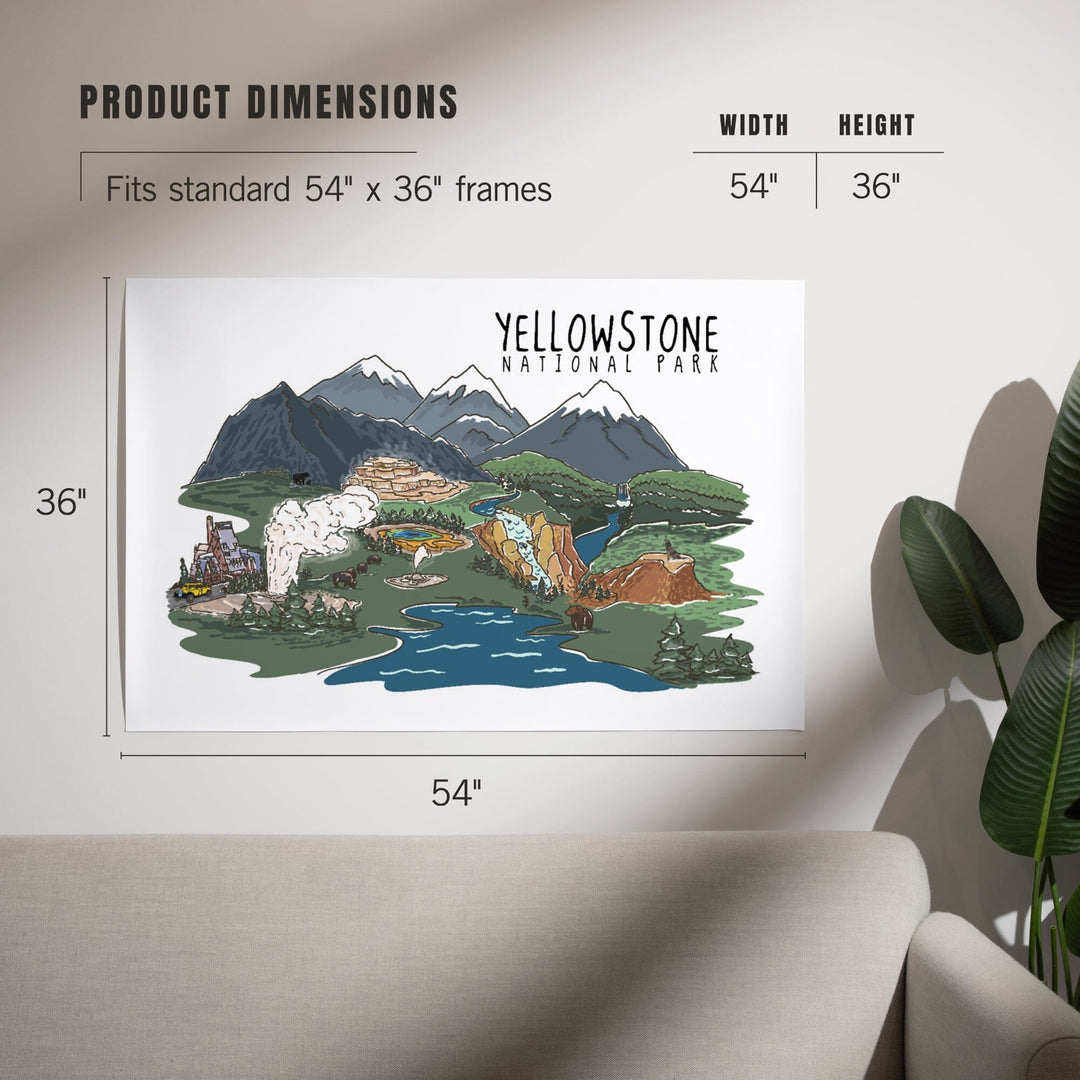 Yellowstone National Park, Line Drawing, Art & Giclee Prints Art Lantern Press 