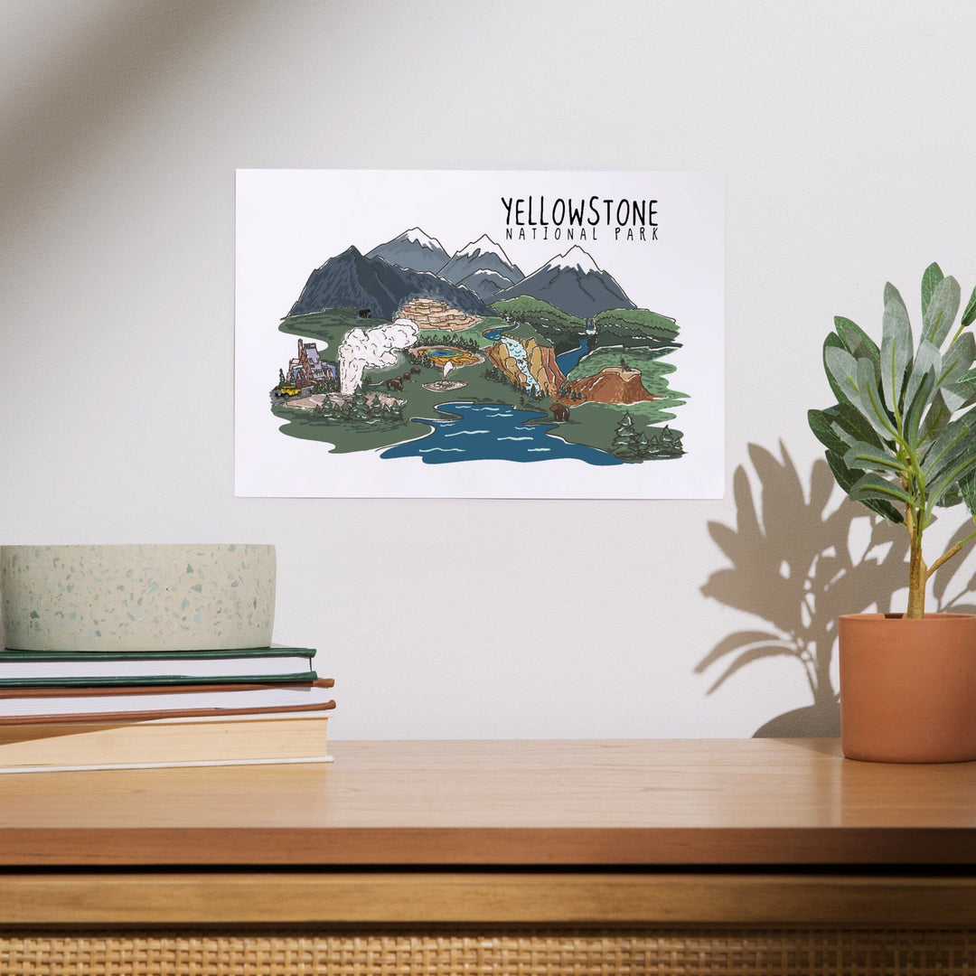 Yellowstone National Park, Line Drawing, Art & Giclee Prints Art Lantern Press 