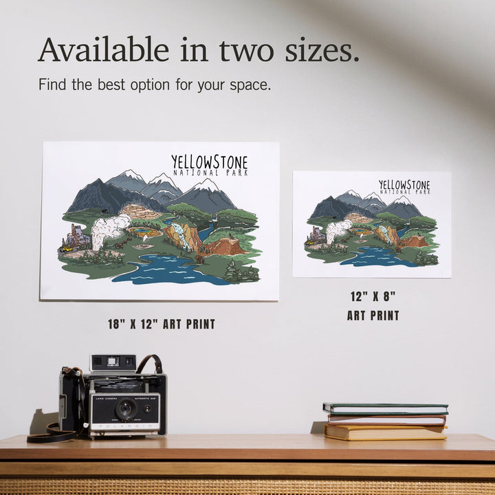 Yellowstone National Park, Line Drawing, Art & Giclee Prints Art Lantern Press 