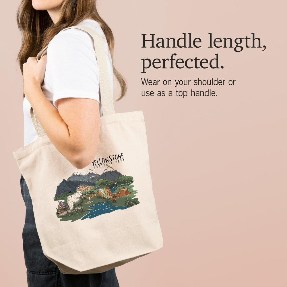Yellowstone National Park, Line Drawing, Tote Bag Totes Lantern Press 