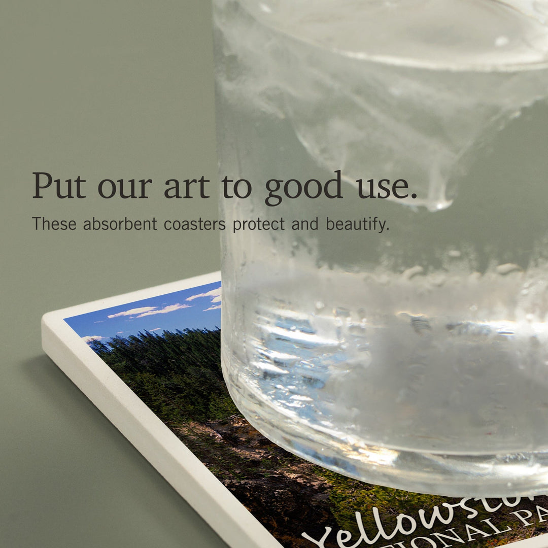 Yellowstone National Park, Lower Yellowstone Falls Aerial, Coasters Coasters Lantern Press 