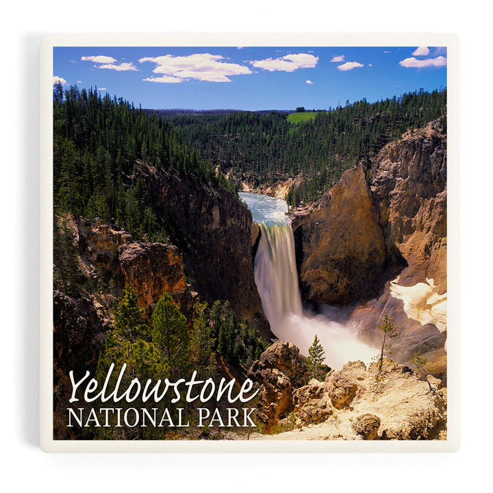 Yellowstone National Park, Lower Yellowstone Falls Aerial, Coasters Coasters Lantern Press Coaster 