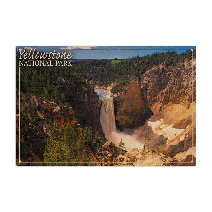 Yellowstone National Park, Lower Yellowstone Falls Aerial, Lantern Press Photography, Wood Signs and Postcards Wood Lantern Press 6x9 Wood Sign 