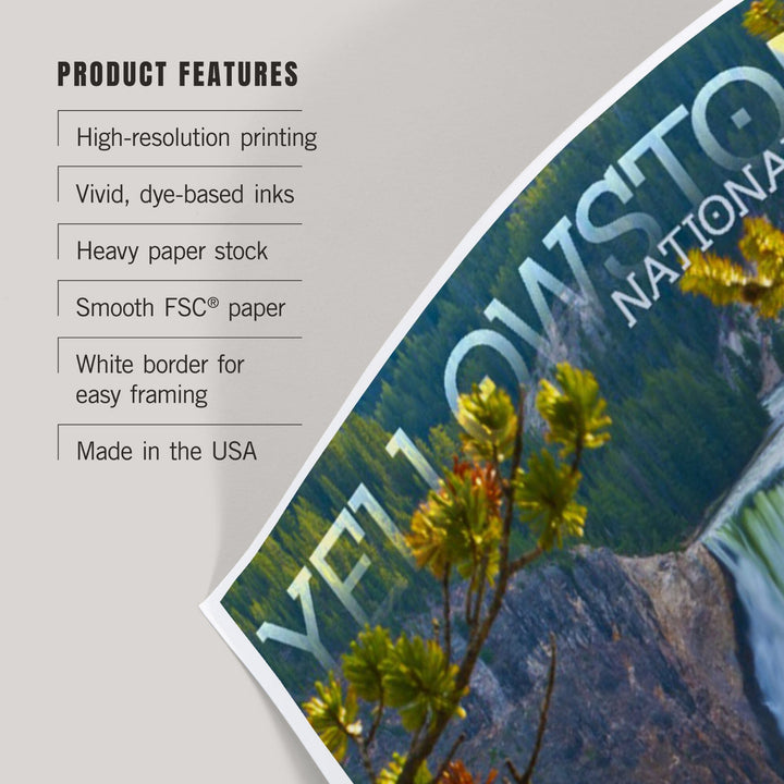 Yellowstone National Park, Lower Yellowstone Falls, Art & Giclee Prints Art Lantern Press 