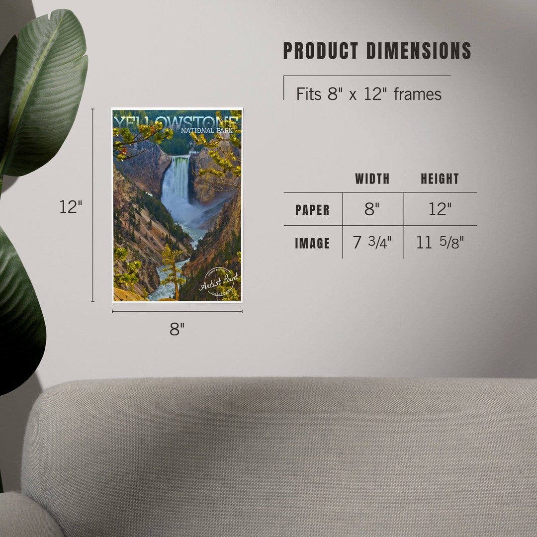 Yellowstone National Park, Lower Yellowstone Falls, Art & Giclee Prints Art Lantern Press 