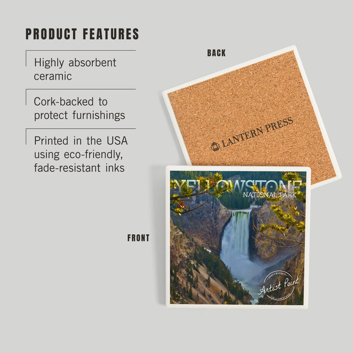Yellowstone National Park, Lower Yellowstone Falls, Coasters Coasters Lantern Press 