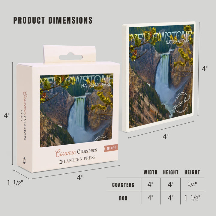 Yellowstone National Park, Lower Yellowstone Falls, Coasters Coasters Lantern Press 