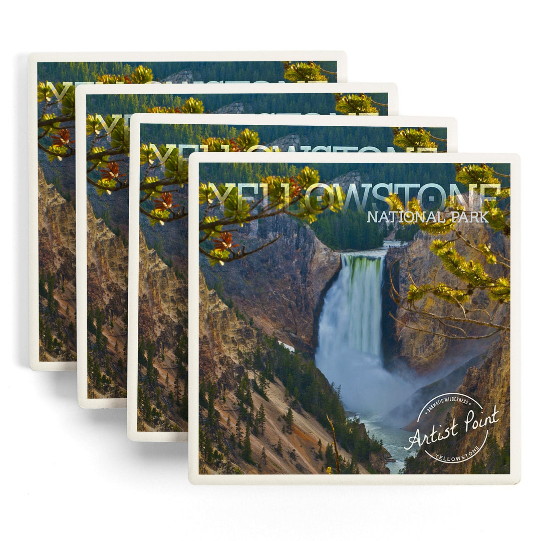 Yellowstone National Park, Lower Yellowstone Falls, Lantern Press Photography, Coaster Set Coasters Lantern Press 