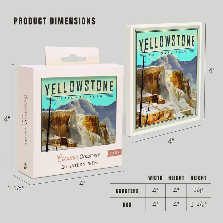 Yellowstone National Park, Mammoth Hot Springs, Lithograph National Park Series, Coasters Coasters Lantern Press 