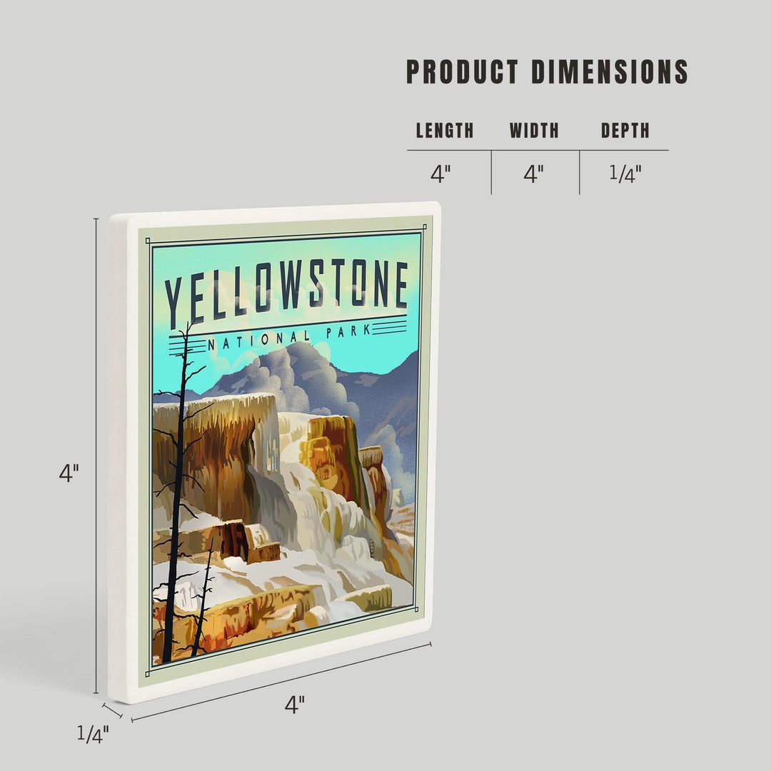 Yellowstone National Park, Mammoth Hot Springs, Lithograph National Park Series, Coasters Coasters Lantern Press 