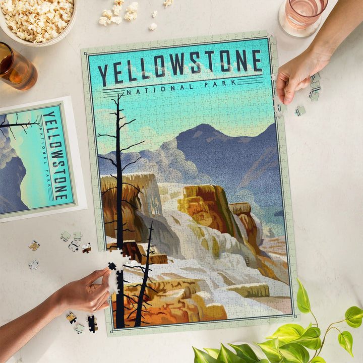 Yellowstone National Park, Mammoth Hot Springs, Lithograph National Park Series, Jigsaw Puzzle Puzzle Lantern Press 