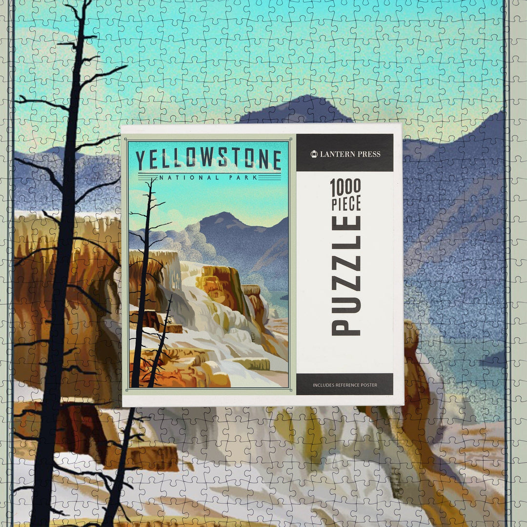 Yellowstone National Park, Mammoth Hot Springs, Lithograph National Park Series, Jigsaw Puzzle Puzzle Lantern Press 