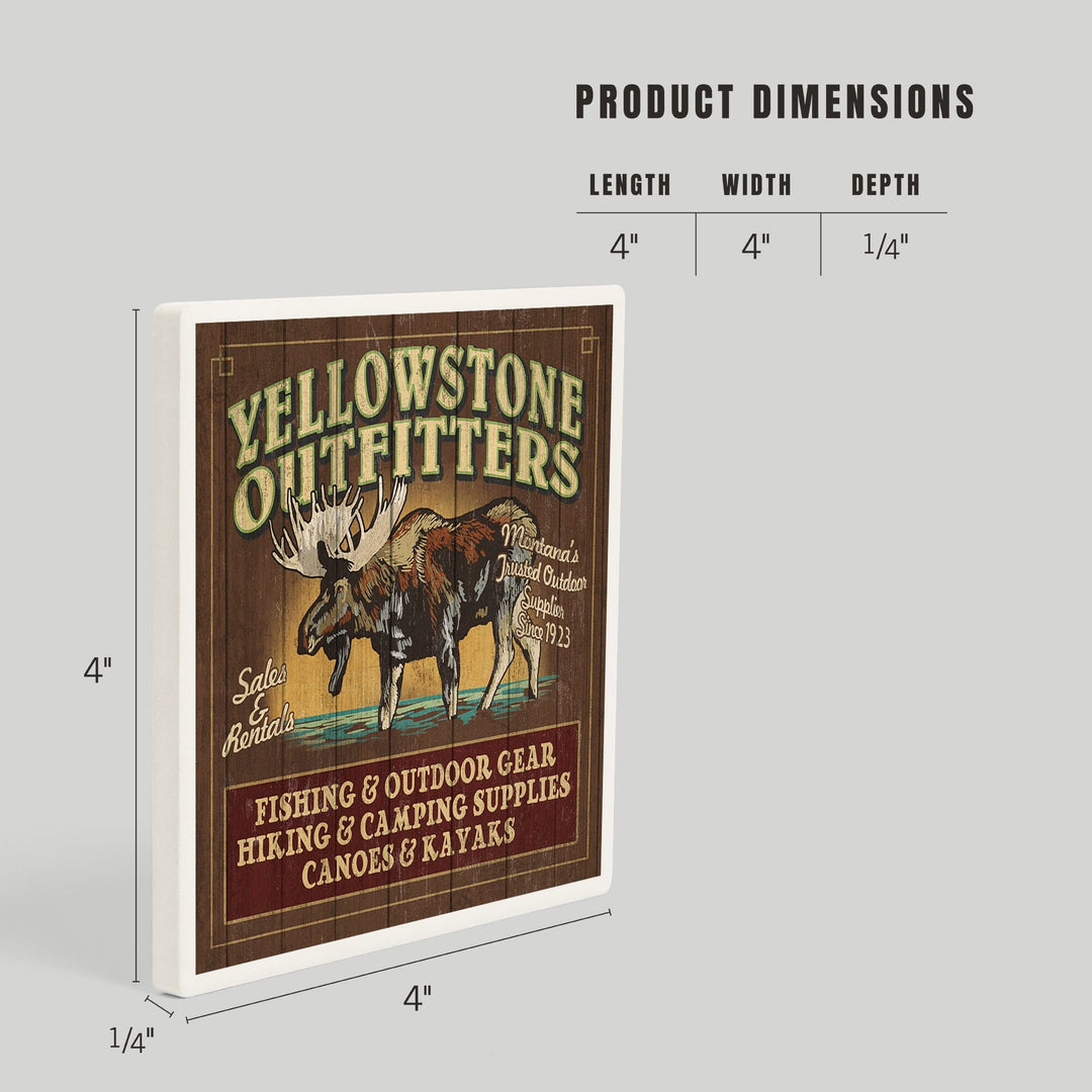 Yellowstone National Park, Montana, Moose Outfitters Vintage Sign, Coasters Coasters Lantern Press 