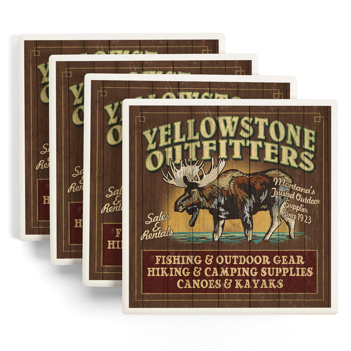 Yellowstone National Park, Montana, Moose Outfitters Vintage Sign, Coasters Coasters Lantern Press 