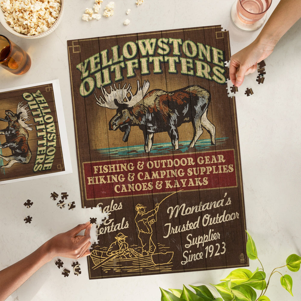 Yellowstone National Park, Montana, Moose Outfitters Vintage Sign, Jigsaw Puzzle Puzzle Lantern Press 