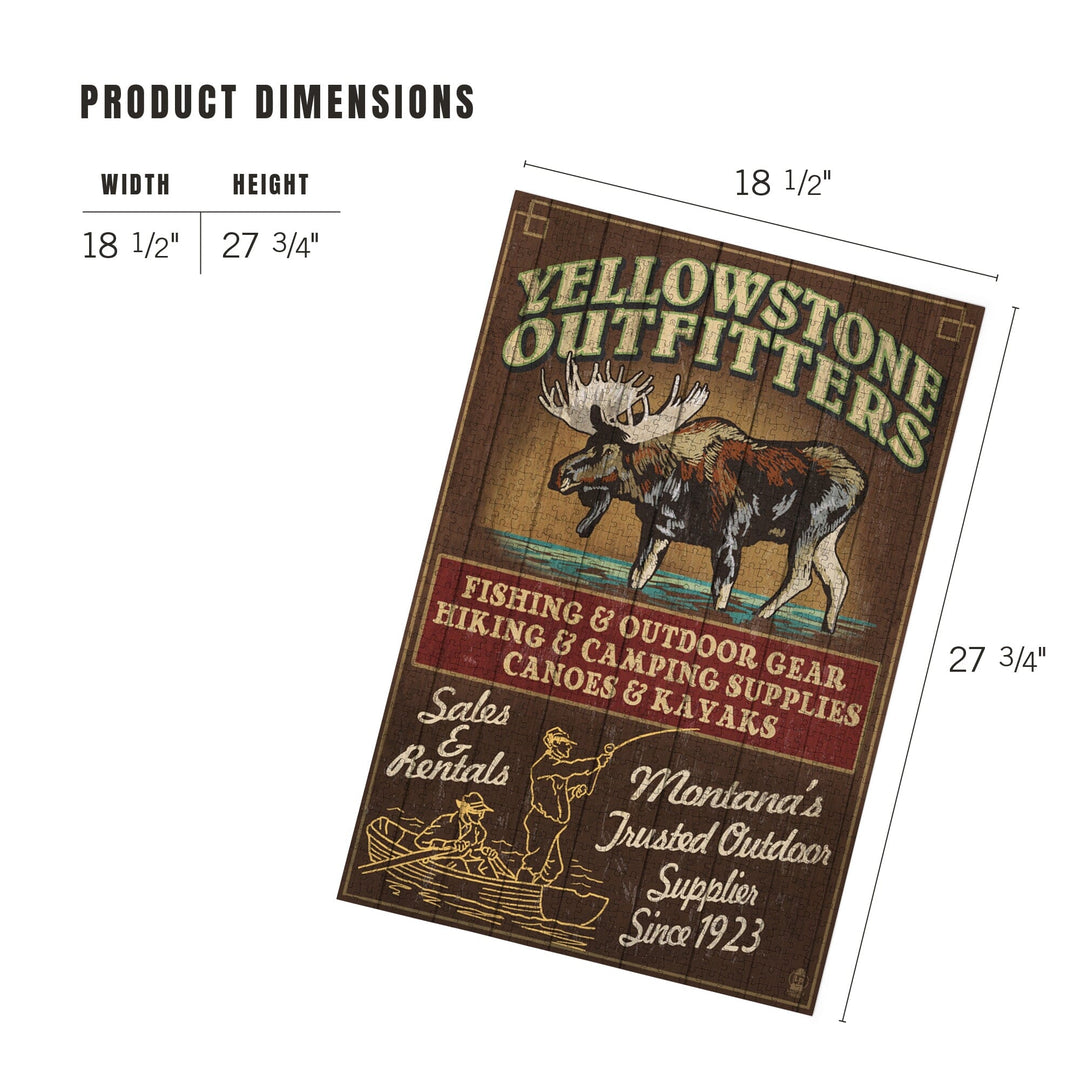 Yellowstone National Park, Montana, Moose Outfitters Vintage Sign, Jigsaw Puzzle Puzzle Lantern Press 