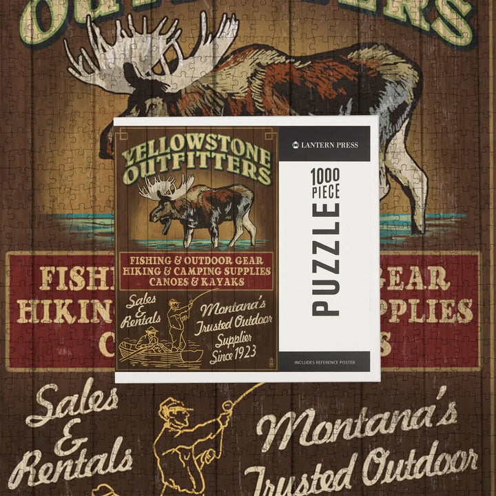 Yellowstone National Park, Montana, Moose Outfitters Vintage Sign, Jigsaw Puzzle Puzzle Lantern Press 