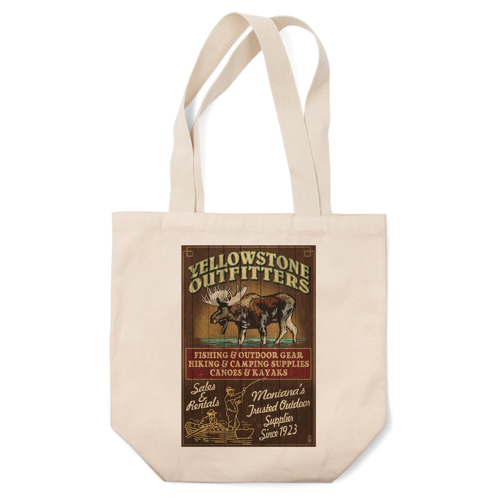 Yellowstone National Park, Montana, Moose Outfitters Vintage Sign, Lantern Press Artwork, Tote Bag Totes Lantern Press 