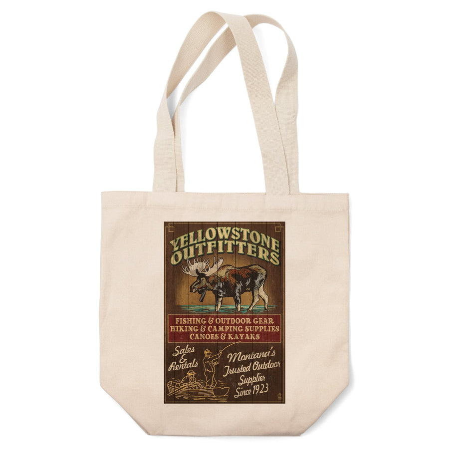 Yellowstone National Park, Montana, Moose Outfitters Vintage Sign, Lantern Press Artwork, Tote Bag Totes Lantern Press 