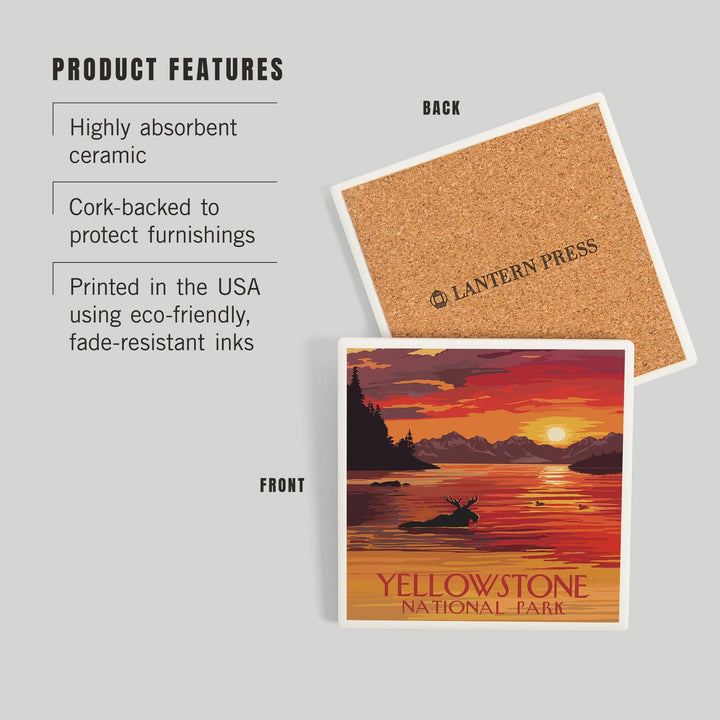 Yellowstone National Park, Montana, Painterly, Moose at Sunset, Coasters Coasters Lantern Press 