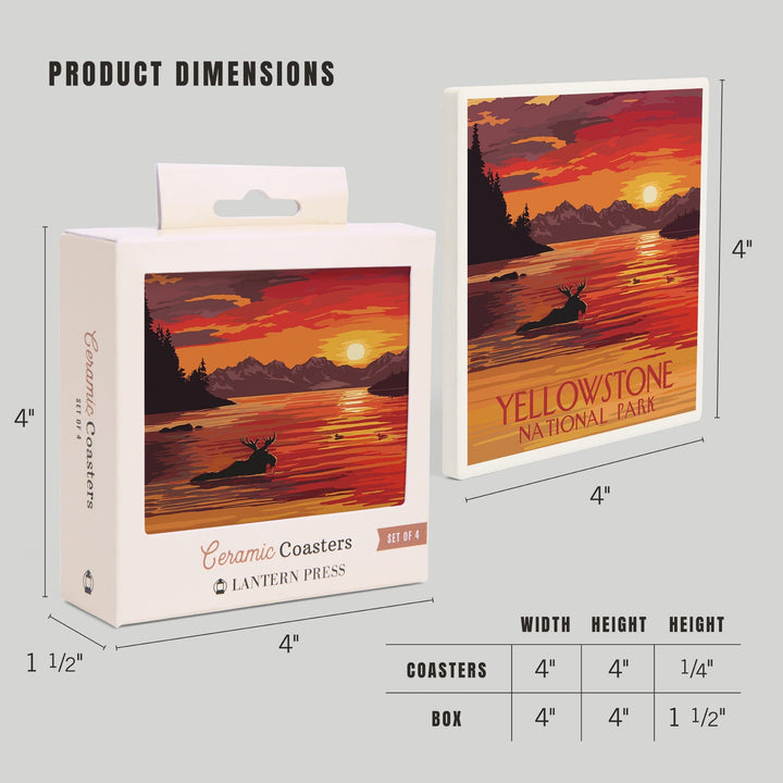 Yellowstone National Park, Montana, Painterly, Moose at Sunset, Coasters Coasters Lantern Press 
