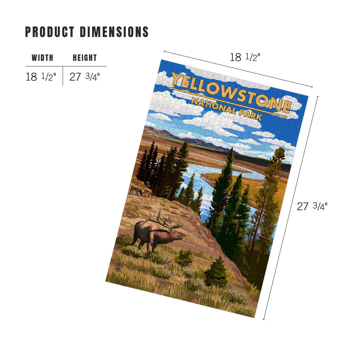 Yellowstone National Park, Montana, Yellowstone River and Elk, Jigsaw Puzzle Puzzle Lantern Press 
