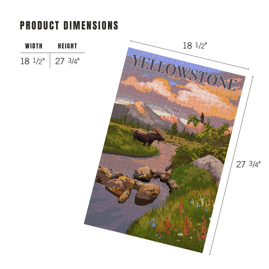 Yellowstone National Park, Moose and Mountain Stream at Sunset, Jigsaw Puzzle Puzzle Lantern Press 