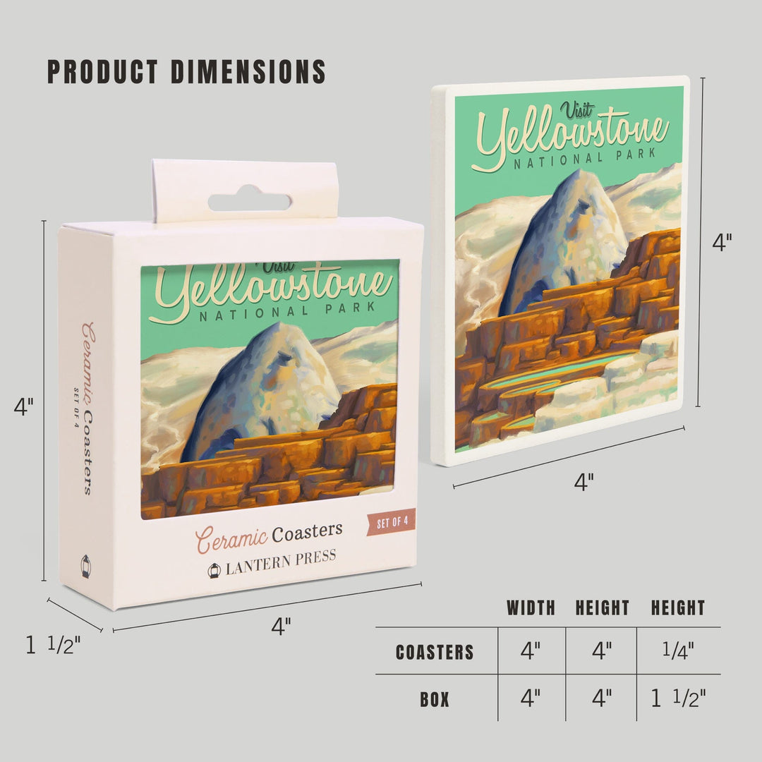 Yellowstone National Park, Oil Painting, Mammoth Geyser, Coasters Coasters Lantern Press 