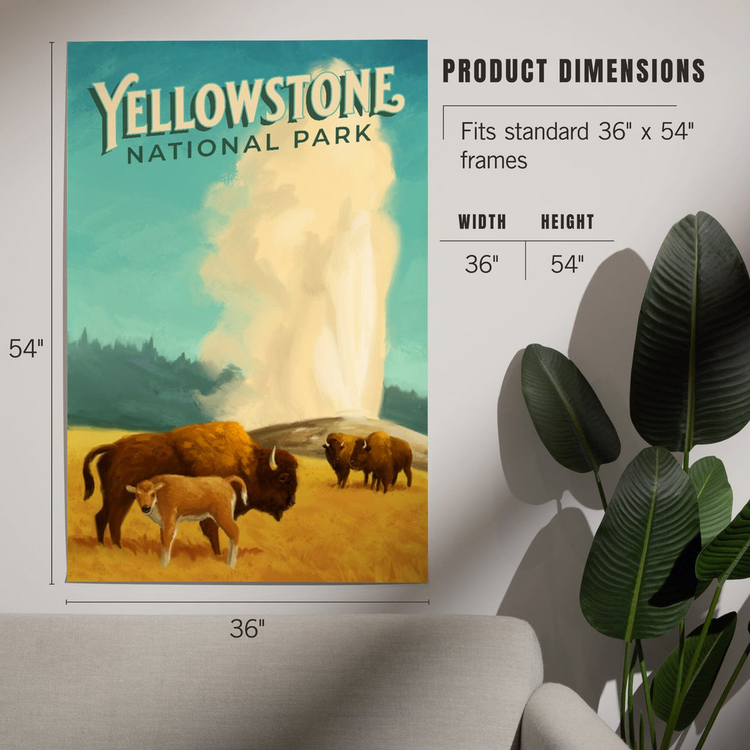 Yellowstone National Park, Old Faithful and Bison, Oil Painting, Art & Giclee Prints Art Lantern Press 